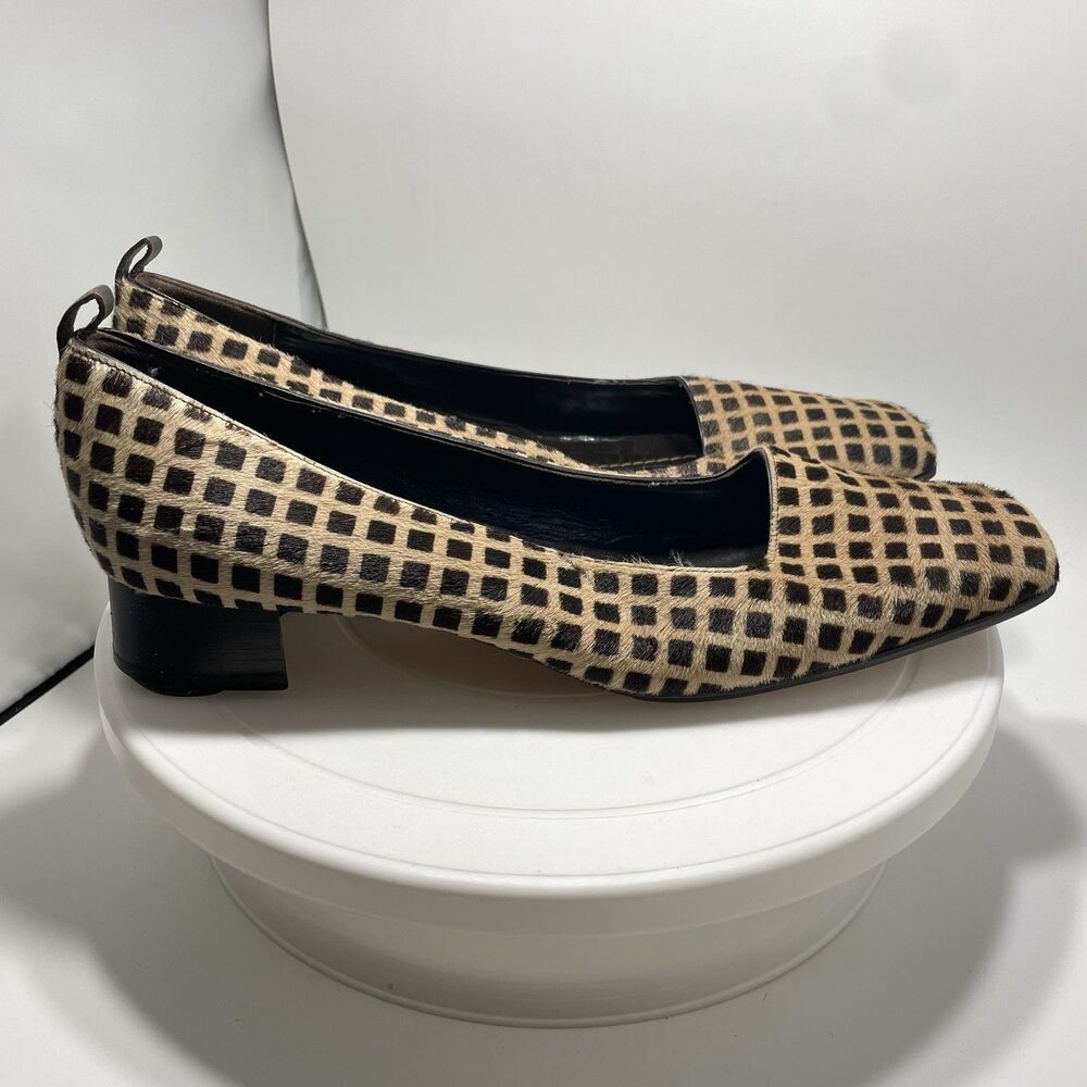 KATE SPADE Made in Italy Checkerboard Calf Hair Square Toe Block Heels 8.5B - Picture 1 of 9